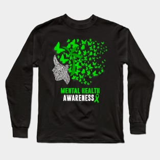 Womens Mental Health Awareness Butterflies Green Ribbon Girl Long Sleeve T-Shirt